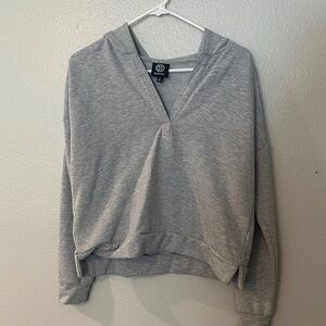 Light Gray Cropped V-Neck Hooded Sweatshirt